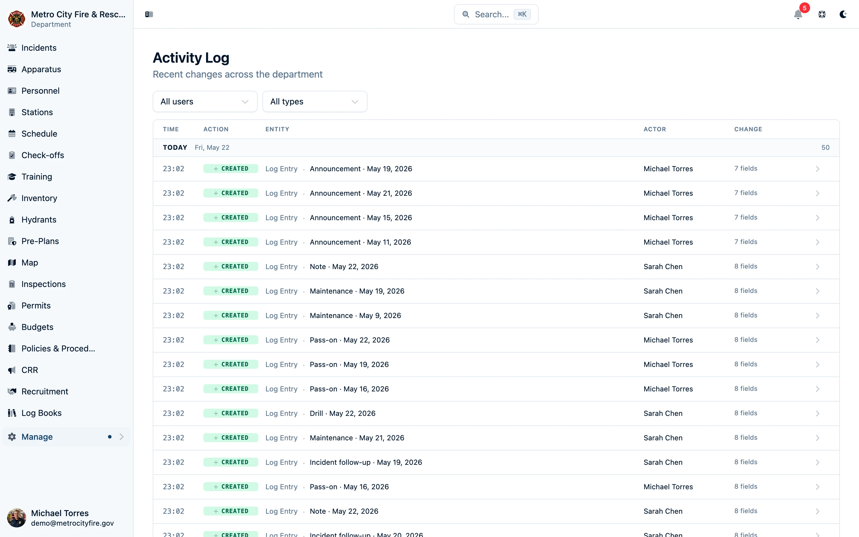 Activity log