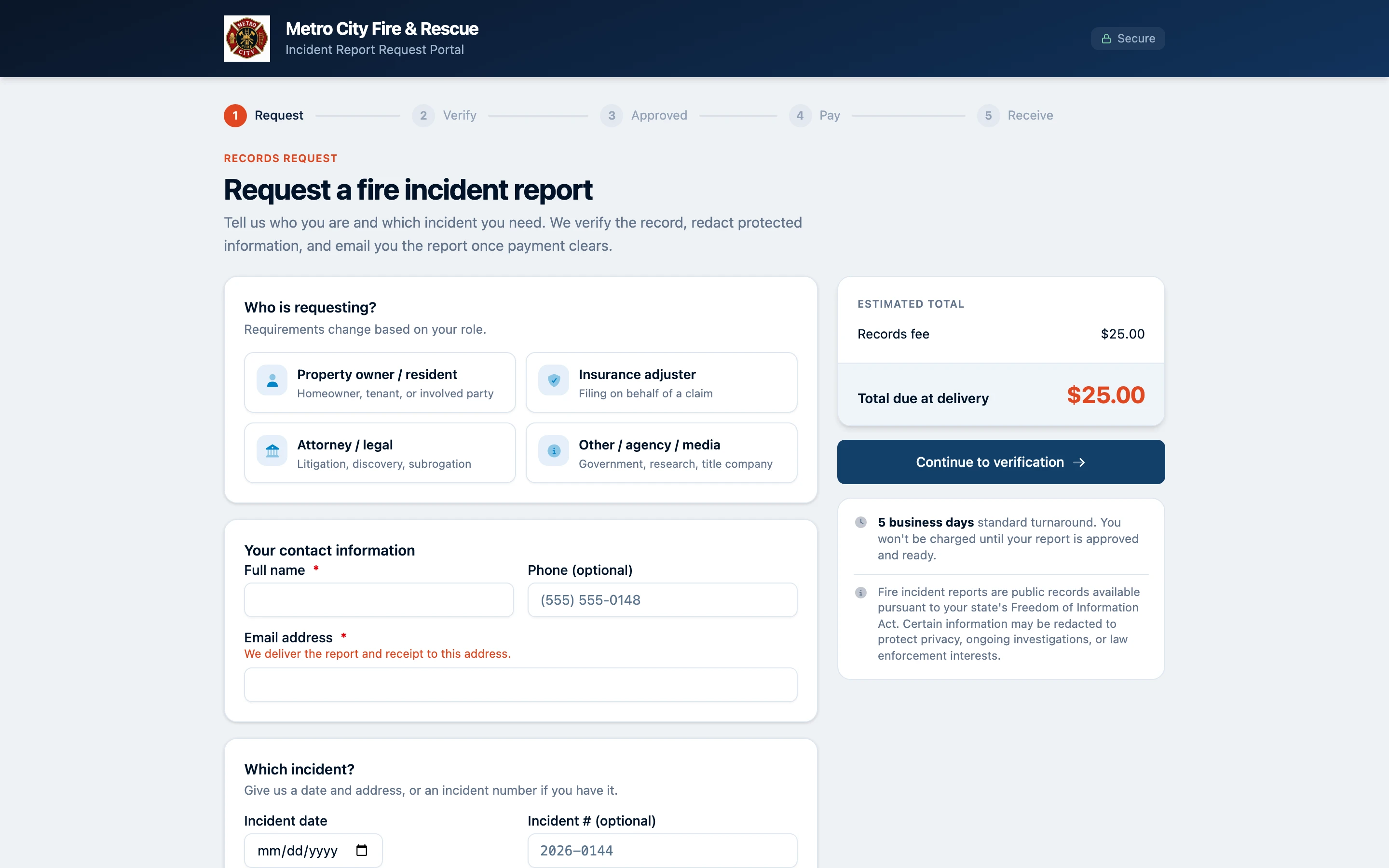 Public fire report request form