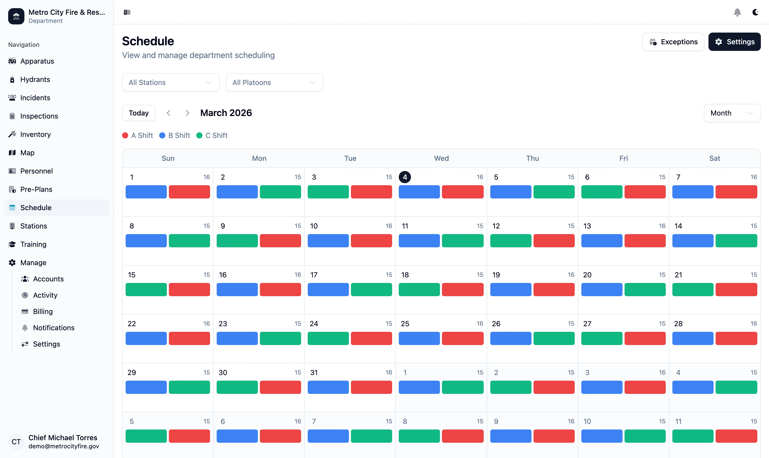 Monthly schedule view