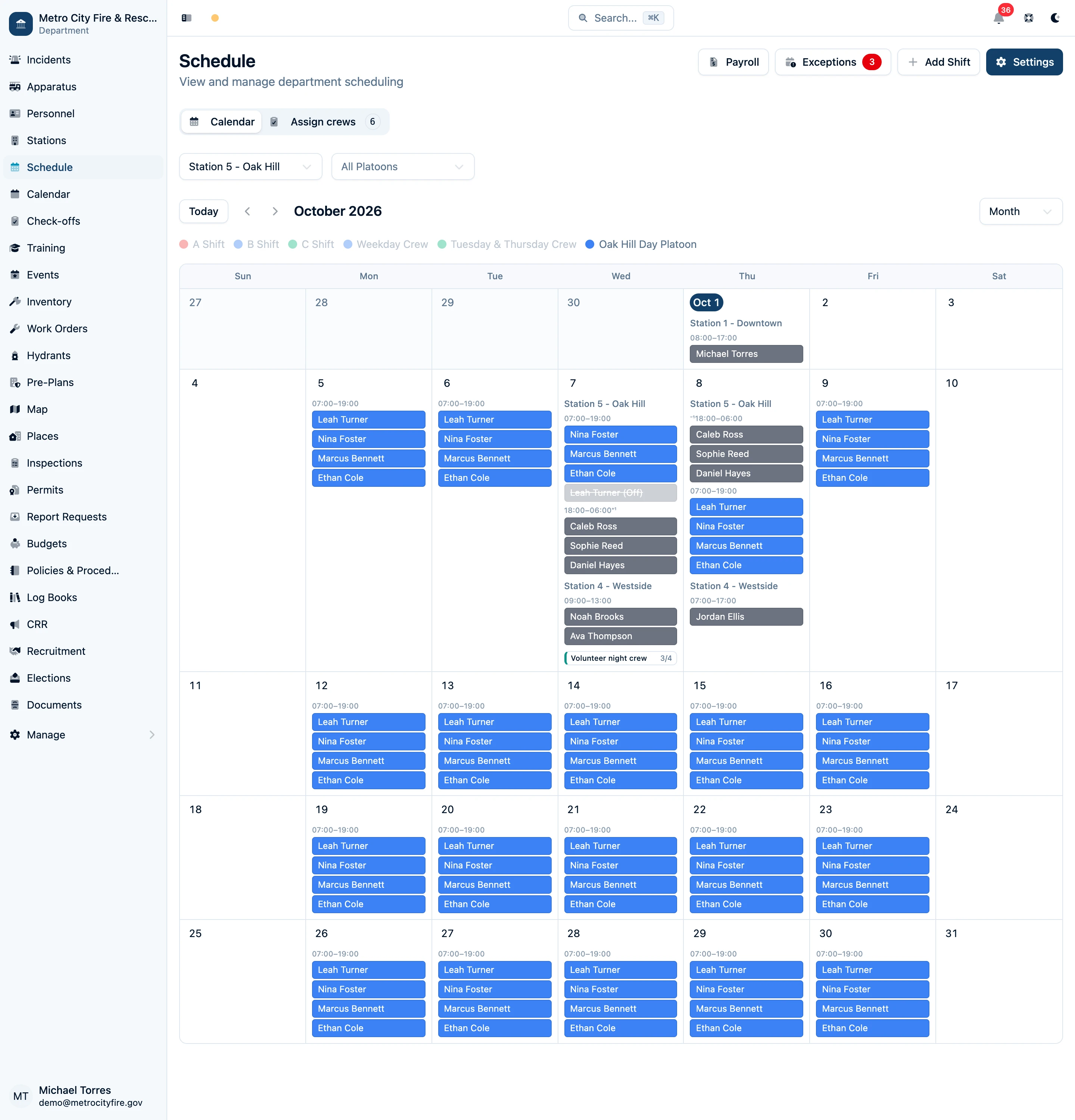 Monthly schedule view