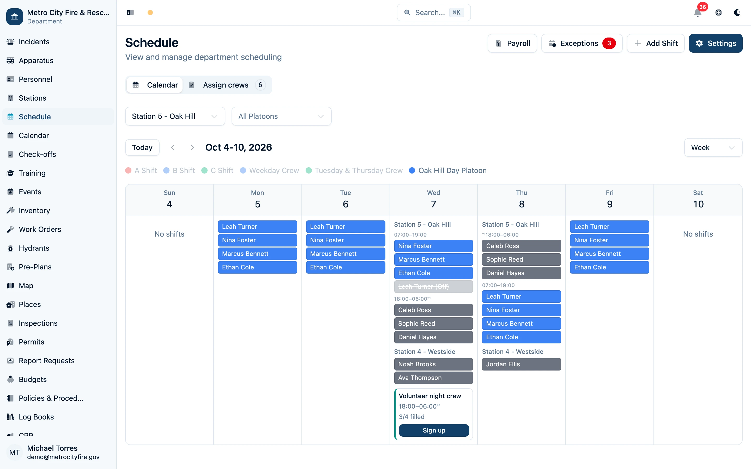Weekly schedule view