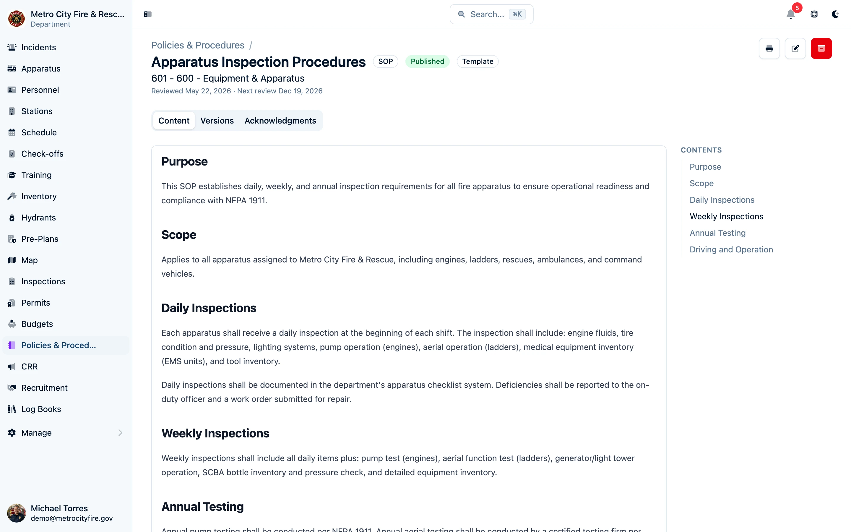 SOP detail view with rich content