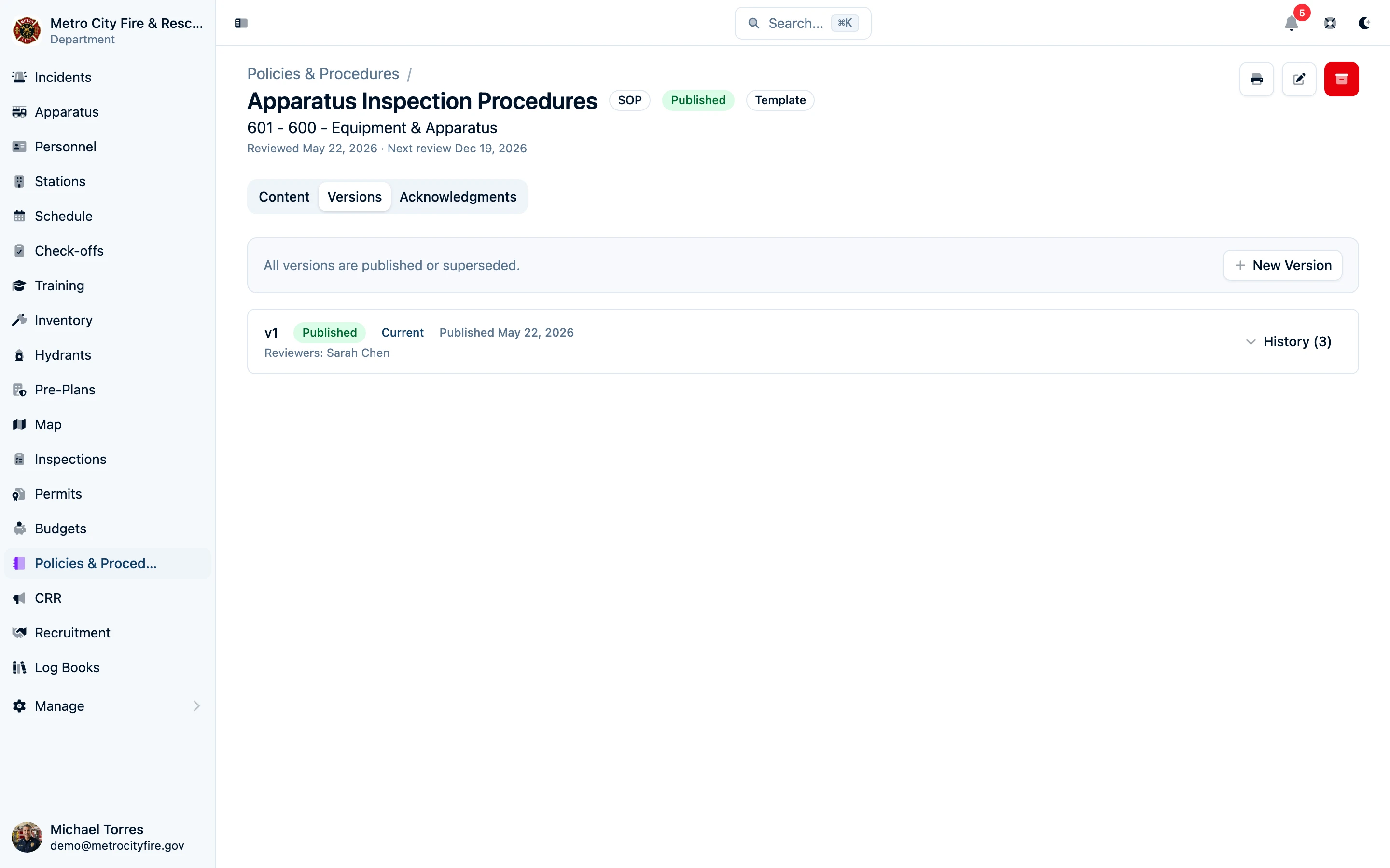 SOP version history and approval workflow