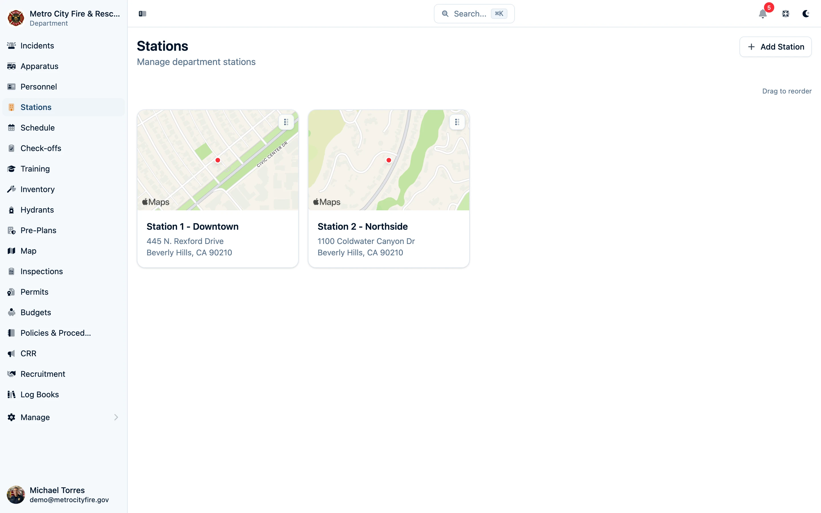 Stations list view